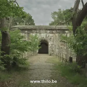 Wandelpad langs de Antitankgracht in Kapellen, met zicht op een bunker en groene natuur.