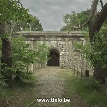 Wandelpad langs de Antitankgracht in Kapellen, met zicht op een bunker en groene natuur.